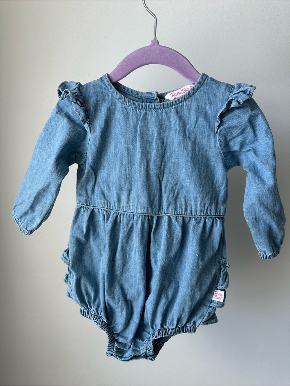 Ruffle Butts Light Blue Denim Baby Romper